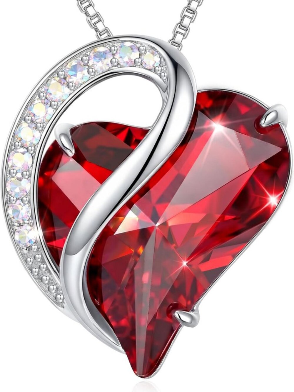 Sparkling Crystal Heart Pendant Necklace for Women, Adjustable 18" Chain
